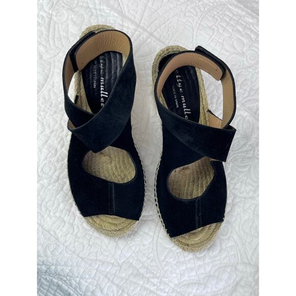 Bettye Muller Women 7 Espadrille Black Suede Strap Wedge Heel Vacation Sandal - Picture 8 of 11